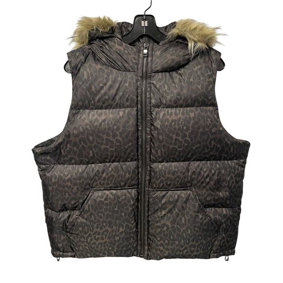 NWT Coach Down Filled Animal Print Brown Black Puffer Vest Womens XL - Picture 1 of 8